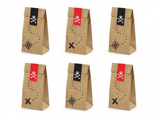 Picture of TREAT BAGS KRAFT PIRATES 8X18X6CM - 6 PACK